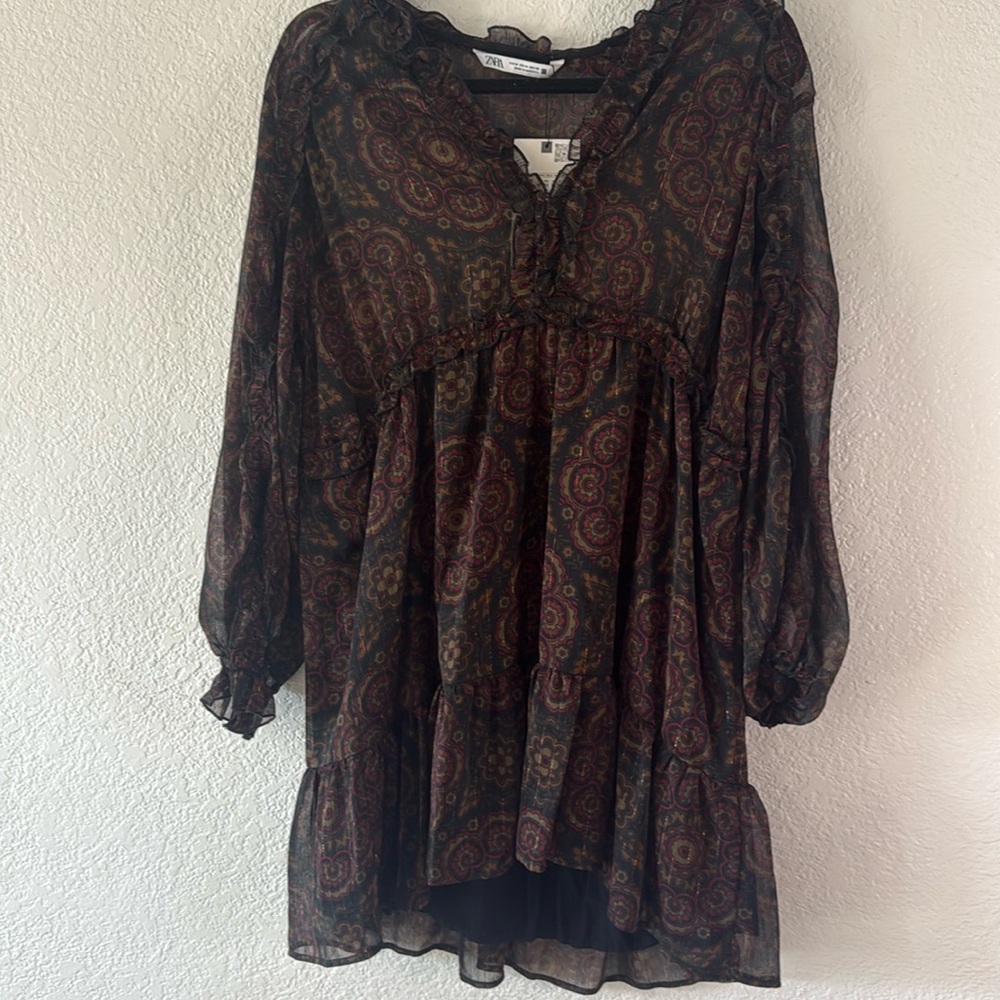 Zara mini dress long sheer long sleeve size Medium